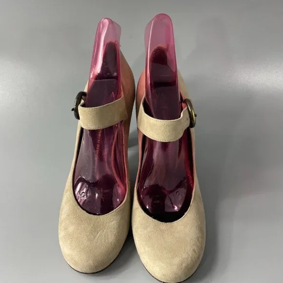 Giuseppe Zanotti Mary Janes Suede Block Heel Shoes, Size 38.5